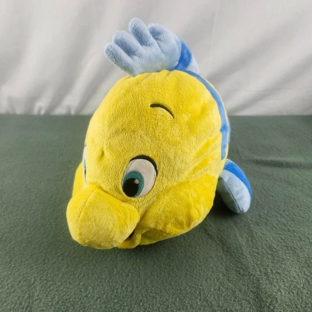 Disney Store Flounder Plush Stuffed Animal Little Mermaid Ariel Yellow Blue Fish